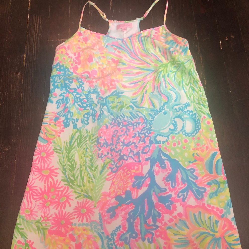 Lilly Pulitzer Silk Racerback Dress, Lover's Coral (Octopus print), XS - Picture 3 of 4